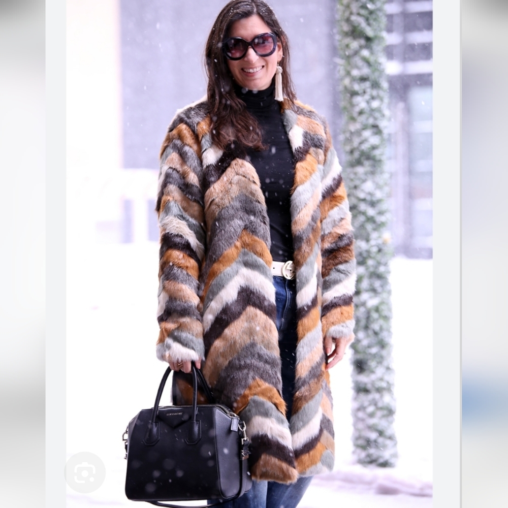 Tart Collection Chic Multicolor Chevron Faux Fur Coat Size S